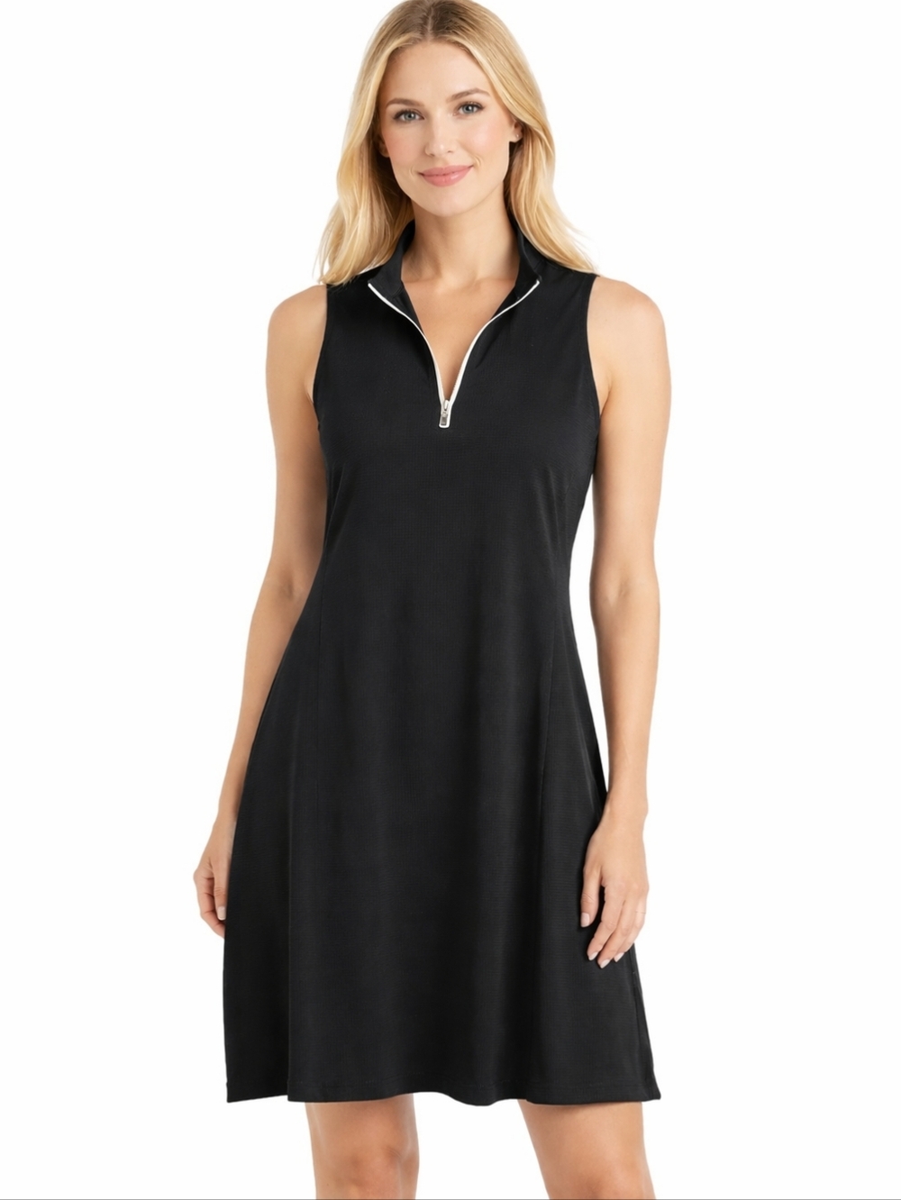 Athletic Sleeveless Black Golf Tennis Dress Zip Neck Mid-Length Size XL